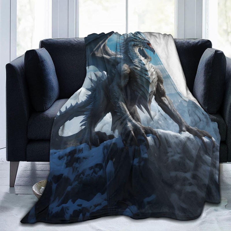 amepay Blue Ice Dragon Blanket Gifts for Adults Boys Snow