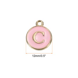 MECCANIXITY Alphabet C Letter Charm Double Sided Enamel Initial Alphabet Pendant Pink, for Necklace Bracelet Earring Jewelry Making, Pack of 50