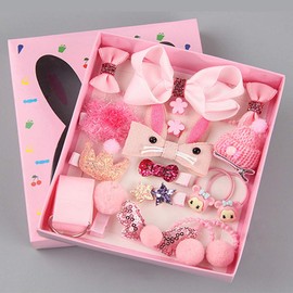 18 Pcs Children Hair Clips Set,Little Girl Hair Accessories,Elastic Hair Ties Gift Set,Hair Clips Hairpins Bows Ties Barrettes Head Ornaments Set,Christmas Birthday Children's Day (Light pink)