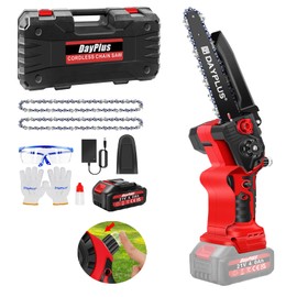 8Inch Brushless Electric Chainsaw Cordless Chain Saw with 4.0Ah Battery and Charger, Security Lock, 2 Chains, One-Hand Handheld Small Chain Saw for Wood Cutting and Tree Trimming