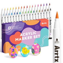 Arrtx 36 Colors Acrylic Marker for Rock Painting, Extra Brush Tip Paint Markers, Art Supplies, Fabric Markers, Waterproof Paint DIY Crafts Making