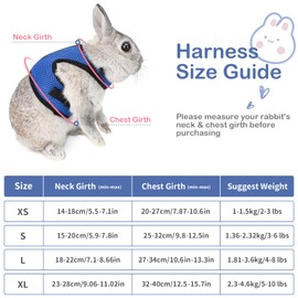 Pettom Bunny Rabbit Harness with Stretchy Leash Cute Adjustable Buckle Breathable Mesh Vest for Kitten Small Pets Walking (L(Chest:10.6-13.3 in), Blue)