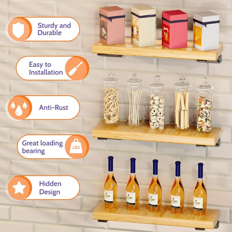 SKYSEN 6 Pack 12" Floating Shelf Bracket, Shelves Brackets, Wood