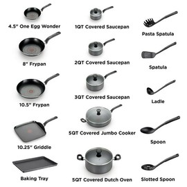 Easy Care, 20 Piece Non-Stick Pots And Pans Cookware Set, Thermo-Spot Technology, Non-Stick Interior, Dishwasher And Oven Safe Up To 350°F, Grey
