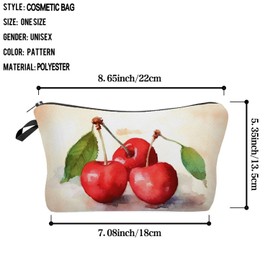 Livel lhood Watercolor Cherry Makeup Bag Cute Small Organizer Zipper Pouch Watercolor Cherries Cosmetic Bag Birthday Present for Cherry Lovers Women Friends