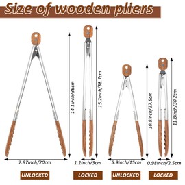 2 Pcs Walnut Wooden Kitchen Tongs with Wooden Tips, Kitchen Tongs Salad Tongs for Cooking-Stainless Steel Handle-Nonstick Cooking Tongs,Wooden Tongs Kitchen for Salad, Serving Food, Grilling