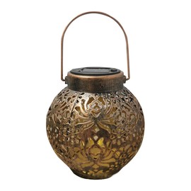 Iron Hollow Solar Lantern Portable Outdoor Solar Hanging Lantern for Garden Yard Patio Decor GZ 0032 Bronze Solar Landscape Light