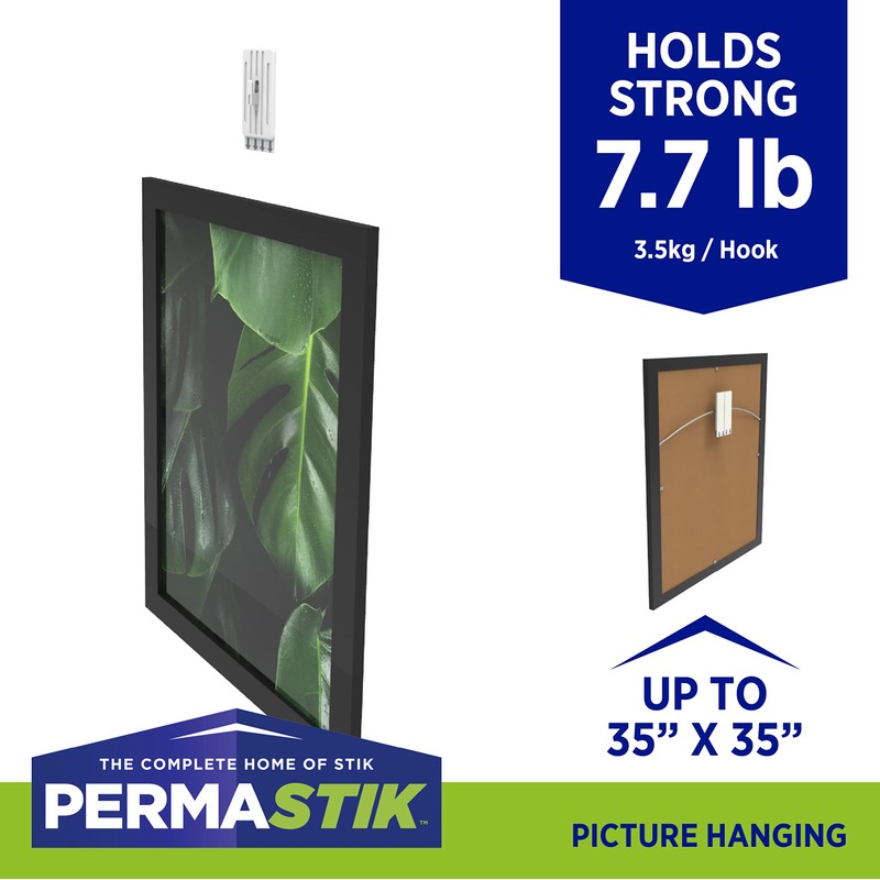 PermaStik Picture Hanging Kit Includes Removable Adhesive Hooks, 3 Extra