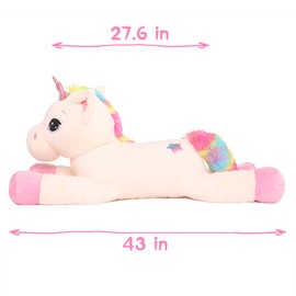 Tezituor 43'' Big Unicorn Plush Toys,Off-White Unicorn Stuffed Animals,Lovely Beige Unicorn Birthday Decorations for Girls,Giant Unicorns Gifts for Children