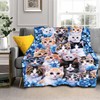 Cats Blanket Soft Flannel Lightweight Kitten cat Animals Blue Flowers