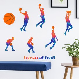 WOYINIS Colorful Basketball Player Wall Decals Sport Silhouette Wall Stickers Peel and Stick Basketball Wall Decor Stickers for Boys Teens Bedroom Playroom Classroom Gym Art