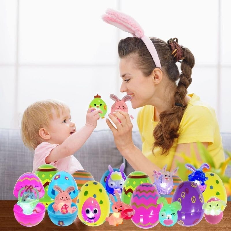 Cherislpy 24 Pack Prefilled Easter Eggs with 3D Finger Lights