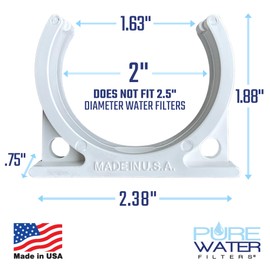 Mounting Bracket for Inline Water Filters (Ice makers, Refrigerators, Undersink) 2 Inch Diameter with Screw, White, Made in USA