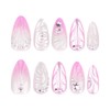 Tressora 24Pcs 3D Handmade Press on for Medium Pink Almond