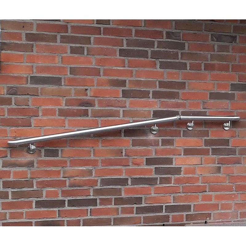 Stainless Steel Handrail, 42.4 mm Diameter, With Angled Bracket &