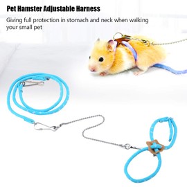 Tnfeeon Pet Hamster Training Lead, Mouse Mice Stripes Vest Harness Rope Walking with Finder Bell (Blue)