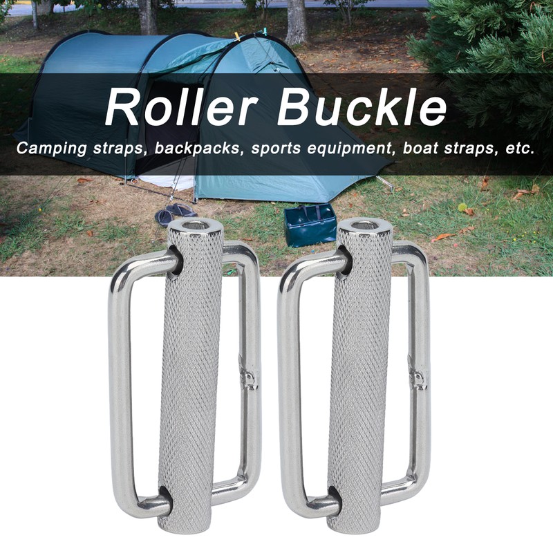 2Pcs Slide Buckle 316 Stainless Steel Rectangle Adjustable Knurled Roller