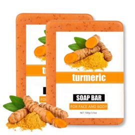 2pcs Turmeric Soap Bar for Face & Body - Lemon Turmeric Ko-jic A-cid Soap -Turmeric Soap for Da-rk Sp-ots - Natural Handmade Soap Bar For Women,Mens Bar Soap -Gentle Cleansing & Hydrating,Smooth Skin