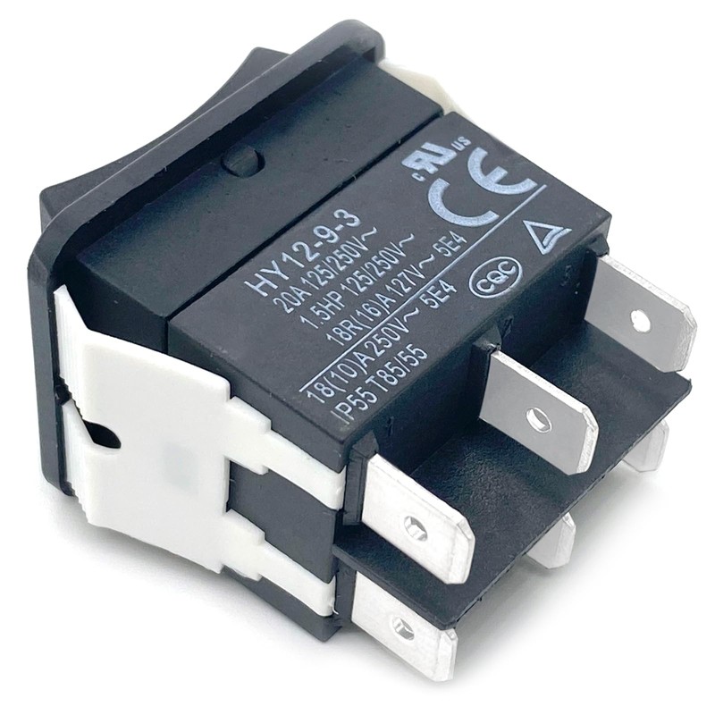 1-Pack HY12-9-3 Rocker Switch – DPDT 6-Pin 20A 125/250V (ON-Off-ON)