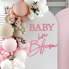 MASTRON Baby in Bloom Sign, 16”x24” Felt Letter Baby Shower Sign Baby in Bloom Party Decor Backdrop for Boy or Girl Baby Shower Gender Reveal 1st Birthday - Gillter Pink
