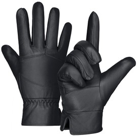Harssidanzar Mens Genuine Leather Gloves Winter Gloves Warm Soft Lined SM051CA,Black,size XL