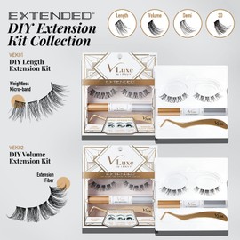 VLuxe Extended Collection: DIY Lash Extension Starter Kit With 10 Natural Lengthening Extended Clusters, Applicator and Bond & Seal - Eye lifting Effect, Feather Light Reusable Lash with Super Thin Microbands