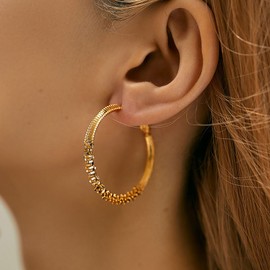 SEPTBIEN 18ct Gold Plated Chunky Geometric Knot Hoop Huggie Earrings for Women Statement Studs with Drop Dangle Earring (Happy)