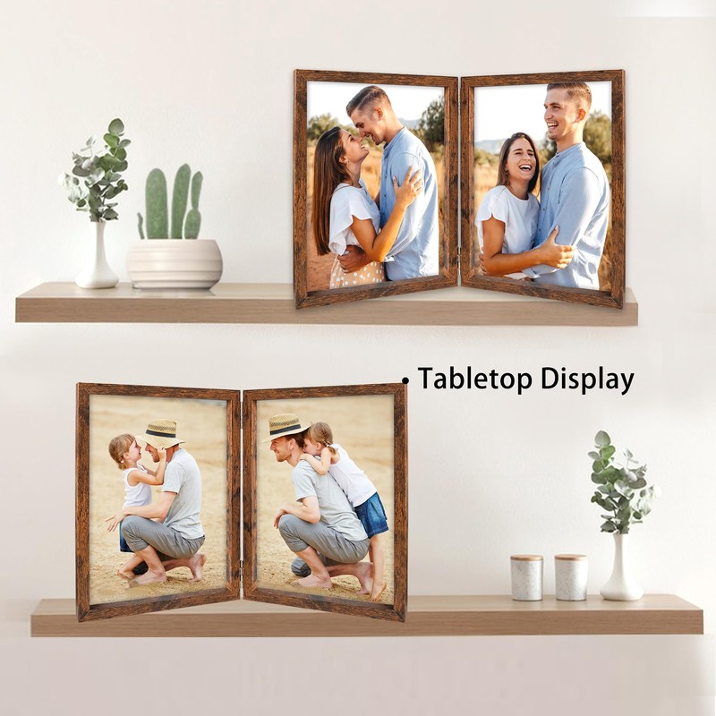 8x10 Double Picture Frames Vertical Hinged Wood Bifold Photo Frame