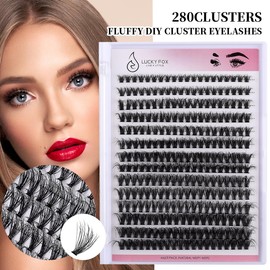 Lucky Fox DIY Lash Extensions Kit 280pcs Individual Lashes Clusters 40D 8-16mm Natural Fluffy Cat Eye Faux Mink Curl False Eyelash, Black