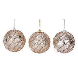 Toyland® Pack of 3 Champagne Decorated Baubles with Glitter Swirl Design 8cm - Christmas Tree Decorations