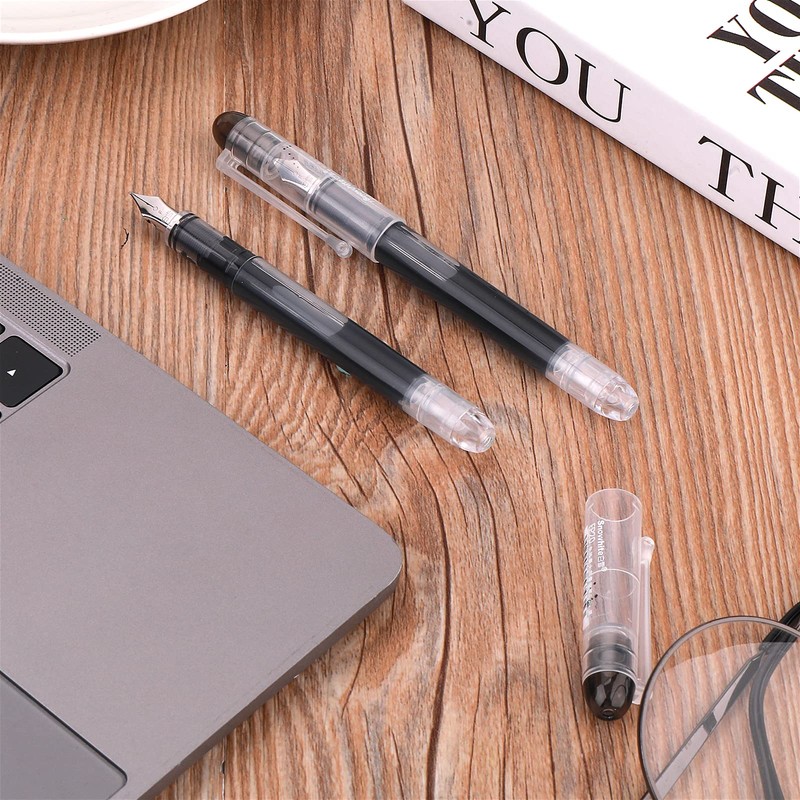 TIESOME Disposable Fountain Pens, Black Ink Smooth Writing Pens Quick-Drying