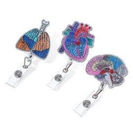 Nogeqi 3 Pack Nurse Badge Reels, Cute Retractable Organ Lung Brain Cardiac Badge Reel for Nursing Student Medical Assistant with Alligator Clip Accessories
