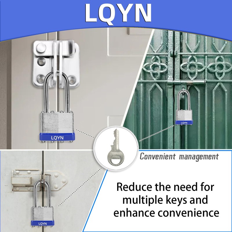Padlocks with Same Key, LQYN 24 Pcs Laminated Keyed Padlock