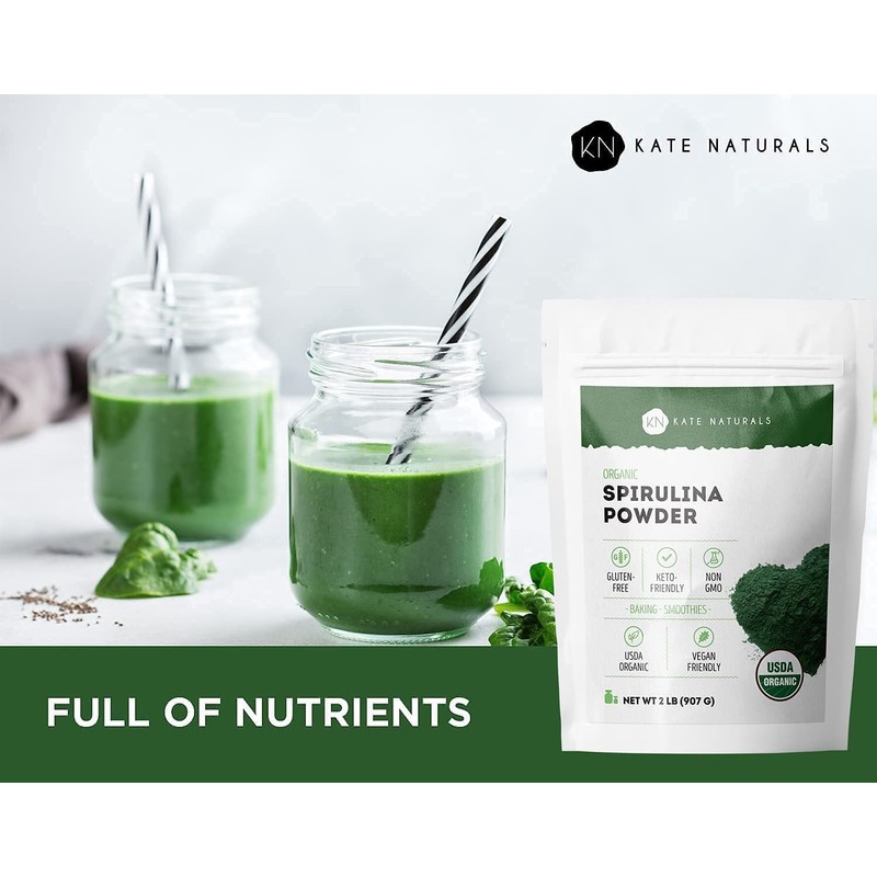 Kate Naturals Organic Spirulina Powder. Nutrient Dense Superfood for Smoothies