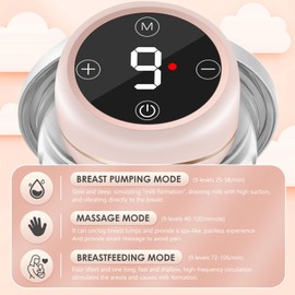 Unipampa Milchpumpe Elektrisch 3 Modi 9 Stufen, Elektrische Milchpumpe, Freihändig Milchpumpe Elektrisch Tragbar, Handsfree Milchpumpe tragbare LED-Display, BPA-freie, Geräuscharm und Schmerzlo