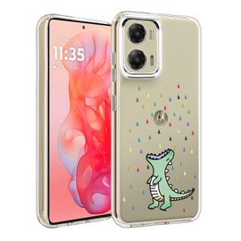 Unov Case Compatible with Motolora Moto g Stylus 5G 2024 Case Clear with Dino Rainbow Dinosaur Dragon Design Embossed Flower Pattern Soft TPU Bumper Slim Protective