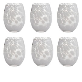tag Set 6 16 oz. Confetti Glass Stemless Wine Drinkware White Dishwasher Safe Beverage Glassware Dinner Party Wedding Restaurant Stemless Wine Glass White