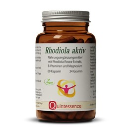 Quintessence Rhodiola Active 60 Capsules - Rhodiola Rosea Rose Root Extract with 3% Rosavin - 100% Pure Material Quality - Combined with B Vitamins and Magnesium - Vegan - Produced in Austria