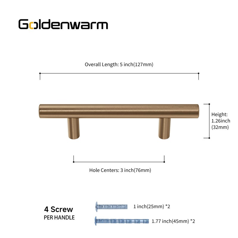 goldenwarm 10 Pack Champagne Bronze Drawer Handles 76mm Hole Centers