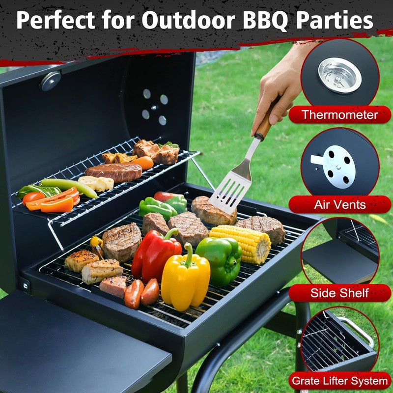 SUNLIFER Barrel Barbecue Charcoal Grill: Premium Spacious Outdoor BBQ Grill