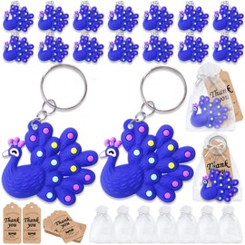 CiciBear 60 Pack Party Decorations for Guests, 20 Peacock Keychains, 20 Tags and 20 Gift Bags for Summer party, Zoo Animals Party, Bird Theme Party Decor, Kids Birthday, Baby Shower, Purple
