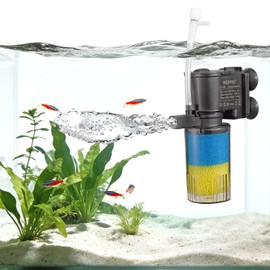 Weipro Internal Fish Tank Filter, 2-Stage Biochemical Sponge Filtration, 90GPH Fixed Water Flow Submersible Aquarium Filter Pump with Aeration for 10~15 Gallon, TH-280(90GPH)