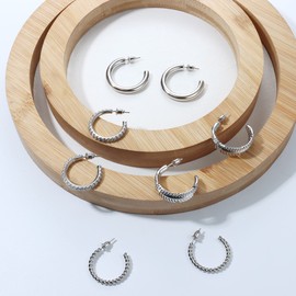 Sllaiss 925 Sterling Silver Chunky Hoop Earrings Set for Women 4 Pairs Small Open Hoop Earrings Lightweight Thick Earrings 14K Gold Wide Twist Hoop Earrings Hypoallergenic Earrings