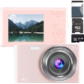 eDealz 44MP Digital Camera Compact Point and Shoot Camera with 32GB SD Card, 16X Digital Zoom, Kids Camera 2.4 Inch Screen, Vlogging Camera for Teens Students Boys Girls Seniors (Pink)