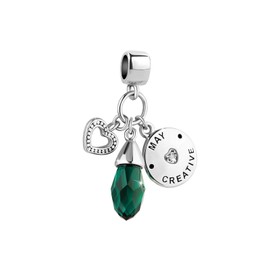 SBI Jewelry Women Love Heart Birthstone MAY CREATIVE Green CZ Necklaces Charm for Bracelets Mom Daughter Sister Best Friends Family Mothers Day Valentine Birthday Anniversary