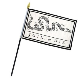 Join Or Die Black White 4"x6" Flag Desk Set Table Stick Staff (sewn edges)