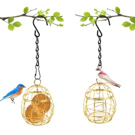 Boisbresil 2Pcs Hanging Metal Small Bird Feeder Fat Ball Feeders Hanging Suet Holders for Fat Balls Metal Ball Feeder with 2 S-shaped hooks for Garden Wildlife Birds Finch Sparrow Robin