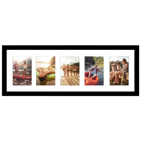 Americanflat 8x24 Collage Picture Frame with Five 4x6 Displays in Black - Composite Wood with Shatter Resistant Glass - Horizontal and Vertical Formats for Wall