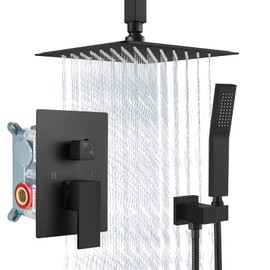 Aolemi Ceiling Mount Shower System Rain Shower Head with Handheld Spray High Pressure Shower Faucet Set Rough-in Valve Shower Trim Kit Included Bathroom Brushed Nickel 8 Inch Ceiling Shower Head