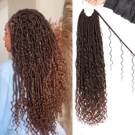 ZRQ Boho Faux Locs Crochet Hair 24 Inch 9 Packs Goddess Locs Hair with Curly Ends Pre-looped Bohemian River Locs Crochet Hair for Black Women (24Inch, T30#)